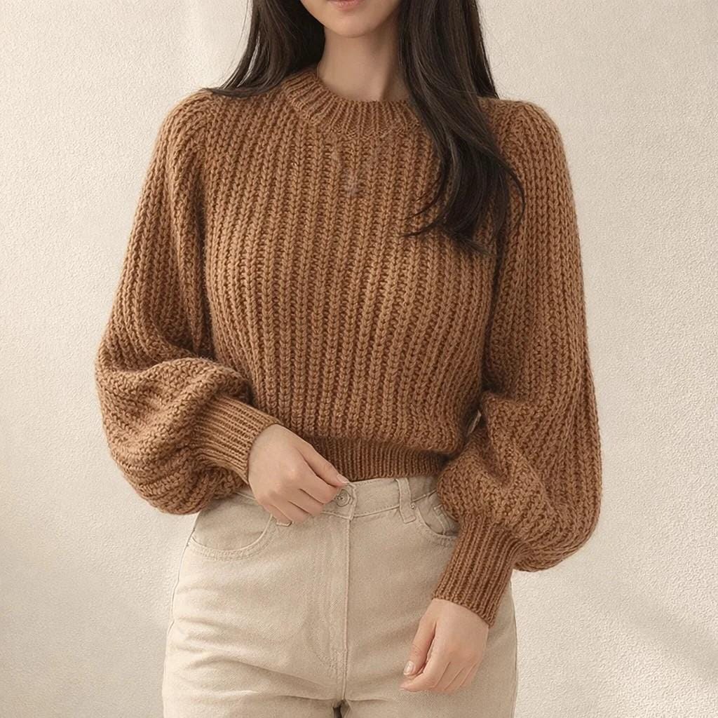 Women's Cropped Balloon Sleeve Sweater