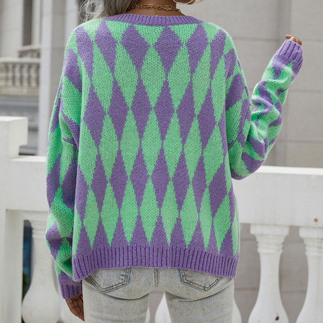 Women's Diamond Pattern Knit Cardigan