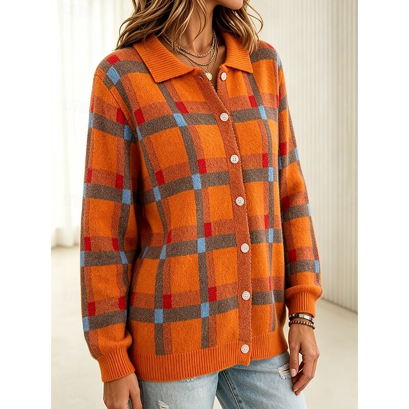 Women's Patchwork Knit Cardigan with Collar
